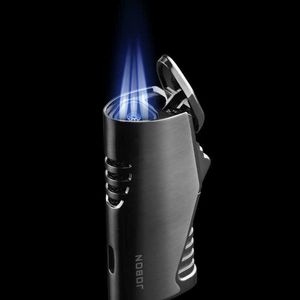 2021 Jobon Metal Triple Torch Jet Pipe Lighter with Cigar Cutter WindProof Flame Repeated Men for Men Gift 9Jlw