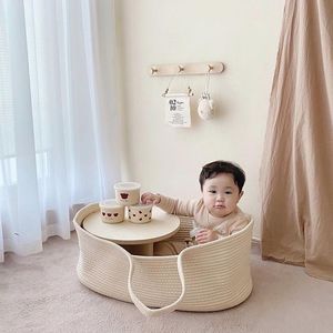 Baby Cribs Born Hand Basket Cotton Rope Woven Crib Cradle Portable Outdoor Sleeping Spädbarnstillbehör POGRAFI PROPS 230904