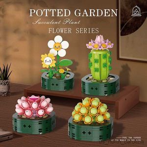 Block Succulent Potted Building Blocks Creative Flowers Bonsai Model Toys for Girls Boys Gift Desktop Decoration R230905