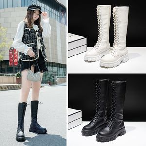 Chunky platforma punk buty kobiety grube dolne kolano wysokie buty Kobieta jesienna zima moda pu skórzana motocykl botas mujer dla dziewcząt buty imprezowe plus size