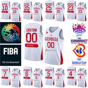 Imprimé Géorgie Basketball 10 Duda Sanadze Maillots Coupe du monde 2023 6 Kakhaber Jintcharadze 9 Giorgi Shermadini 8 Giorgi Tsintsadze 7 Luka Liklikade Équipe nationale