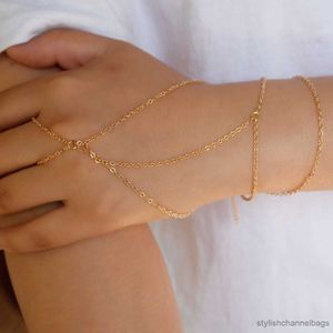 Charm Bracelets Fashion Charm Copper Beads Link Chain Connecting Finger Ring Bangle Bracelets for Women Hand Harness Jewelry Gifts R230905