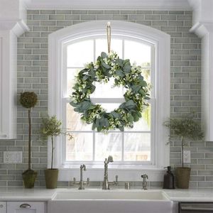 Decorative Flowers & Wreaths High Quality Eucalyptus Wreath Spring Artificial Green Leaves For Front Door Window Wall Decoration248r