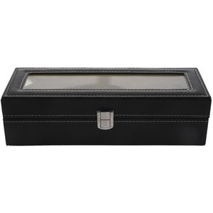 Watch case Leather watch box Jewelry box Gift for men 6 compartments - Black251S