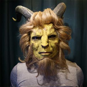 Parti Maskeleri Güzellik ve Canavar Maske Filmi Cosplay Adam Prince Costume Headgear Cadılar Bayramı Korku Masquerade Gerçekçi Monster Lateks Maske T230905