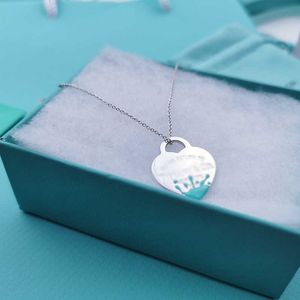 ファッションデザイナーネックレストップクラシックエナメルタグTiffanyBeadネックレスペンダントSterling sier Women's Blue Dropped Heart Shaped Collarチェーンジュエリー