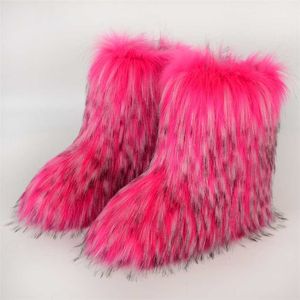 Women Boots Flat Heel High Top Warm Winter Fur Boots Deep Mouth Round Head Mid Sleeve Faux Fox Snow Female 230830