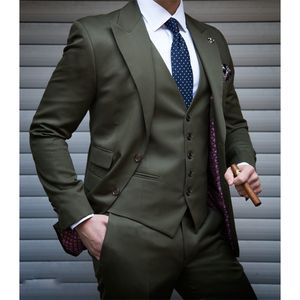 Mens Suits Blazers 3 stycken skräddarsydda mörkgröna män passar smal passform två knapp brudgum tuxedos bär formella affärer terno 230904