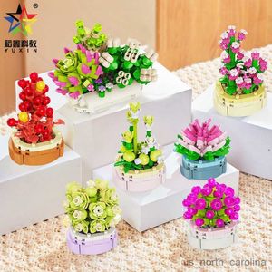 Blocks Flower Bouquet Succulents Byggnadsblock Set Brick Potted Plant Decor Model Ornament Toy for Children Girl Gift R230905