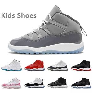 Kids Shoes TD Cool Grey XI Athletic Sneaker Black White Space Jam Metallic Silver Pink Snakeskin Bred Legend Blue 72-10 Children Boys Girls Child Basketball Shoes