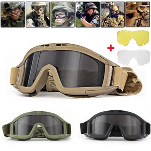 Tactical Sunglasses 3 Lens Tactical Goggles Set Windproof Dustproof Shooting Motocross Motorcycle Mountaineering Glasses Cs Military Safe Protection 230905