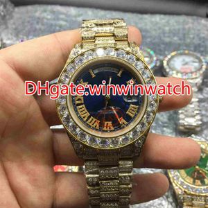 Enorma diamanter Bezel Wrist Watch 43mm Hip Hop Rappers Full Iced Out Gold Case Automatiska klockor 335m