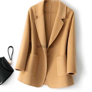 Women's Wool Blends 2023 New Women's Coat Pure Wool Plaids och Tweedst Fashion Camel Women's Coat Elegant Trench Coat HKD230904