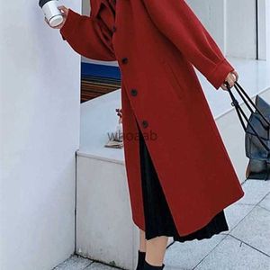 Misto lana da donna Cappotto rosso stile Hepburn Grande 2023 Autunno / Inverno Cappotto di lana Temperamento Nuovo allentato Maniche lunghe a lanterna Giacca invernale Donna HKD230904 HKD230815