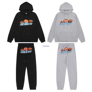 EKV9 Erkek ve Kadın Hoodie Sweatshirt Sonbahar Kış Trapstar Mavi Sarı Kaplan Kafa Havlu Nakış Kapüşonlu Sweater Fermuar Pantolon Günlük Set