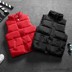 Down Coat Solid Color Children Stand Collar Cotton Vests Autumn Winter Down Sleeveless Waistcoat Jacket Coat Warm Outerwear 3-12Y Clothes R230905