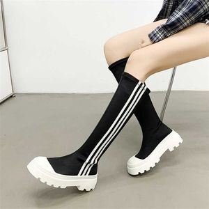 Women Boots Slender Boots Autumn winter Outwear Flat Bottom Mesh Red Style Slim Shell Head Knee Small Sleeve Women's Long 230830