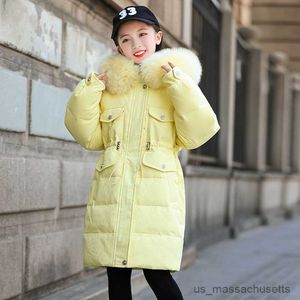 Down Coat Children Winter Down Girls Jacket Thicked Kids Slim Long Coat 2023 Casual Candy Color Warm Hooded Clothes R230905