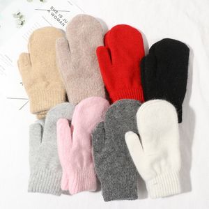 Mittens 1Pair Double-layer Rabbit Hair Gloves Female Plush Korean Solid Color All Fingers Winter Women Girls Soft Thicken Warm Mittens 230905
