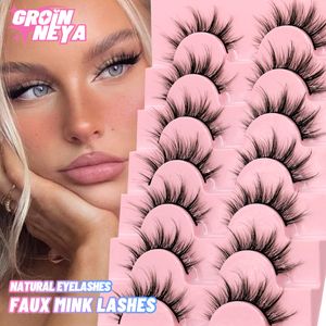 Falska ögonfransar Groinney 7 Par 3D Natural Lashes Fluffy Soft Cross Manga Wispy Eyelash Extension Makeup 230904