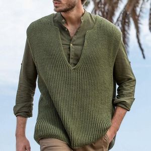 Men's Vests Men V-neck Knitted Pullovers Casual Loose Sweaters Vest Fashion All-match Sleeveless Solid Male Autumn Winter