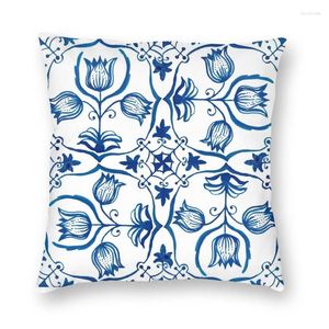 Kudde Delft Blue Tulips Blommor täcker 45x45 Hem Dekorativ tryckning Orientalisk kinesisk blommor Fall för vardagsrum