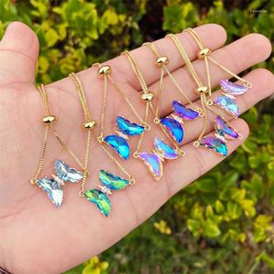 Länkarmband lyxiga färgglada zirkonfjärilar armband för kvinnor söt lysande gradient insekt justerbar trendig tjej smycken gåva