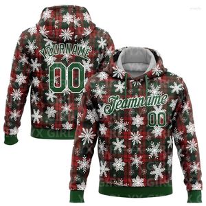 Herrtröjor Anpassade sömda Red Green-White 3D Christmas Plaid och Snow Sports Pullover Sweatshirt Hoodie Gift