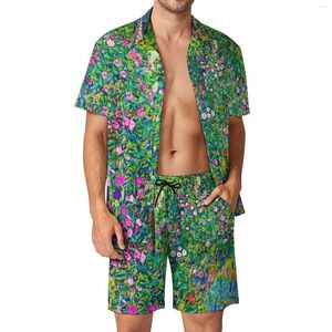 Herrspårsgångar Gustav Klimt Art Men Set Italian Garden Casual Shorts Vacation Shirt Set Summer Fun Graphic Suit Short Sleeve Overvide