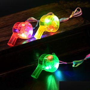 Noise Maker Fischio luminoso Lampeggiante Cordino colorato Led Light Up Fun In The Dark Party Rave Giocattolo per bambini Gadget divertenti con scatola regalo Dro Dhqkb