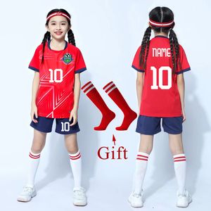 Jerseys Children Football Jerseys Boys Soccer Clothes Sets Short Sleeve Kids Football Uniforms Girls Soccer Tracksuit Jersey with socks 230906