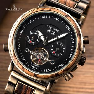 Wristwatches BOBO BIRD Wooden Watches for Men Automatic Mechanical Clock Auto Date Display Male Sport Wristwatch Gift Box 230905