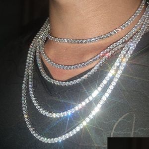 Tênis graduado M 4mm 5mm 6mm Hip Hop Tennis Chains Jóias Mulheres Menções Mens Cuzes de Cadeia de Diamante CZ 18K Real Gold /White Blin Dhcga