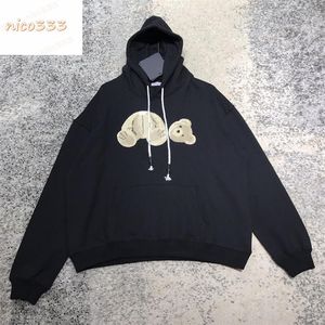 23ss New Broken Bear letters printed pattern flocked cotton drawstring cotton loose versatile men and women casual hoodie300D