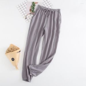 Pigiama da notte da donna Pigiama per adulti Elastico in vita Pantaloni da notte in garza di cotone solido Pantaloni con risvolto da donna Pantaloni larghi da uomo Indumenti da notte larghi