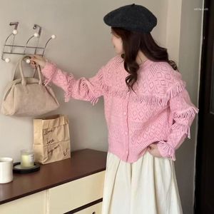 Women's Sweaters Korejepo Tassel Hollow Solid Sweater Autumn Cardigan Knitted Coat 2023 Casual Versatile Loose Fashion Color Temperament