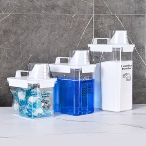 Bottles Jars Large Capacity Laundry Soap Dispenser Seal Detergent Softener Powder Storage Bin with Measuring Cup and Spout Clear Box 230906