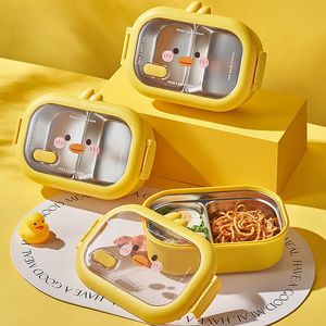 Lunchboxar Cartoon Rostless Steel Box Student School Office Healthy Food Storage Containrar Portabla rutnät Bento 230906