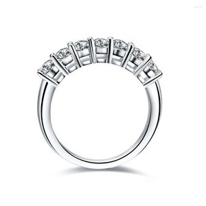 Klusterringar testar positivt 0,7ct Moissanite Ring for Women 7 Stones Diamond Solid White Gold 14K AU585 LEST FOREVER