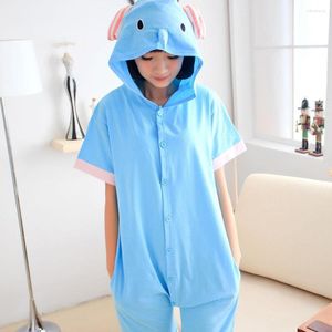 Pijamas femininos adultos verão pijamas mulheres homens algodão elefante desenho animado animal pijama onesie manga curta com capuz pijama