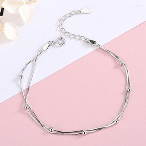 Link Armbänder FoYuan Silber Farbe Einfache Perlenarmband Trend Doppelschicht Mini Transit Mode Personalisierte Handstring Schmuck