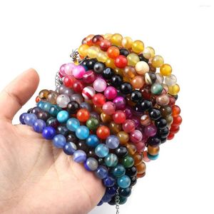 Strand 8x8mm Natural Stone Beads Boho Bracelet For Women Men Streaked Agate Quartz Gemstone Jewelry 18 5cm Adjustable Gift