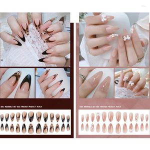 Unhas Falsas 24 Pçs/set Design Francês Press On Nail Elegant Flower Bow Stick Art Eco-Friendly Reutilizável Resina Falsa