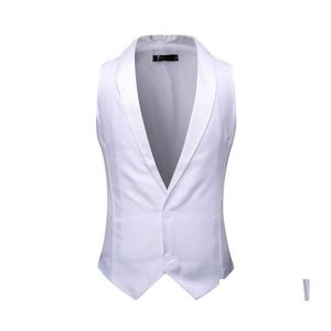 Ternos masculinos blazers branco gola xale smoking colete masculino terno vestido marca magro sem mangas colete masculino festa de casamento noivo gi351s