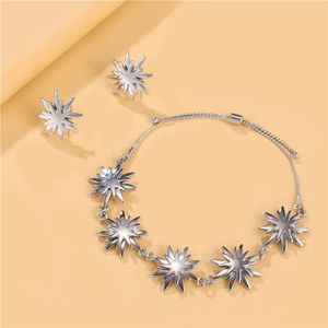 Charme pulseiras na moda personalidade nicho design simples pulseira feminina cor prata girassol brincos conjunto para mulher