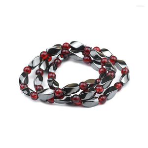 Strand Ruby Black Curved Quadrangular Prism Beads Natural Hematite Stone Bracelet Fashion Jewelry Ornaments For Party Wear