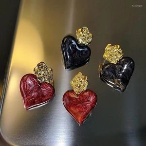 Серьги-гвоздики с цветком розы, кулон в форме сердца для женщин, модные аксессуары, ювелирные изделия, золото 2023, корейский
