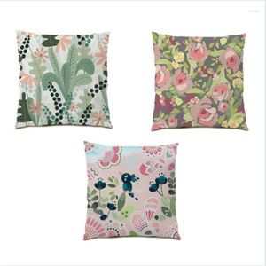 Pillow Gift Cover Sofa Living Room Decoration Flowers Plaids Print Throw Covers Bed 45x45CM Square Polyester Linen E0265G