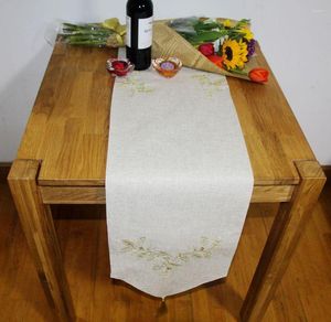 Table Runner Selling Elegant Design Polyester Embroidery Poly Linen Embroidered Floral With Tassel 33X178CM