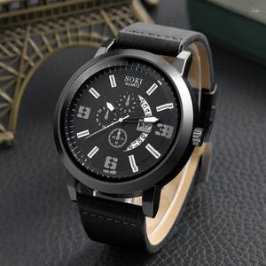 腕時計ファッションメンズスポーツウォッチマンビジネスクォーツ腕時計豪華なブラウンレザーブレスレットメンカジュアル時計時計reloj hombre